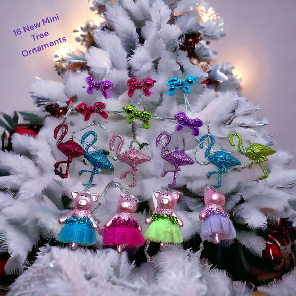 16 Multicolor Balloon Animal Cat Flamingos Hippo/Pig Mini Tree Ornaments - Picture 2 of 3